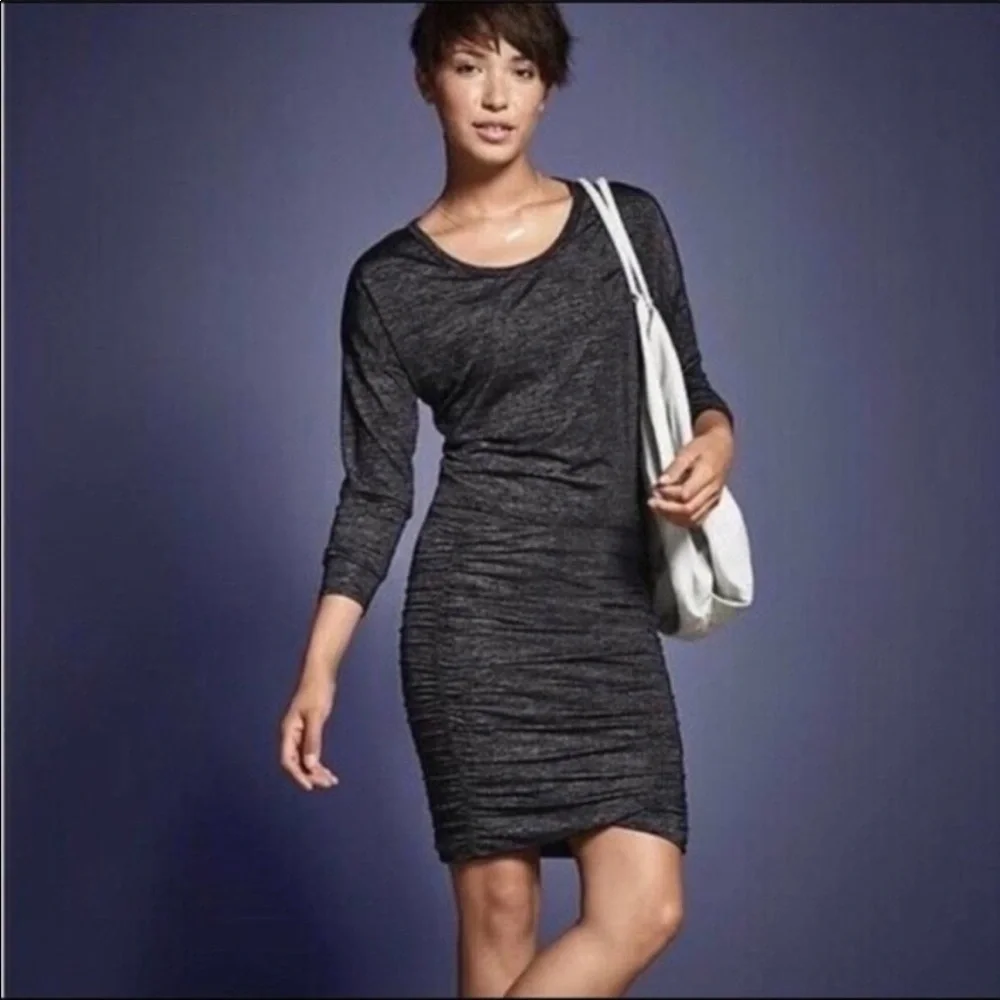 ATHLETA Dress Topanga Stretch Ruched Sides Long Sleeves Black Heather Gr… - Picture 4 of 13